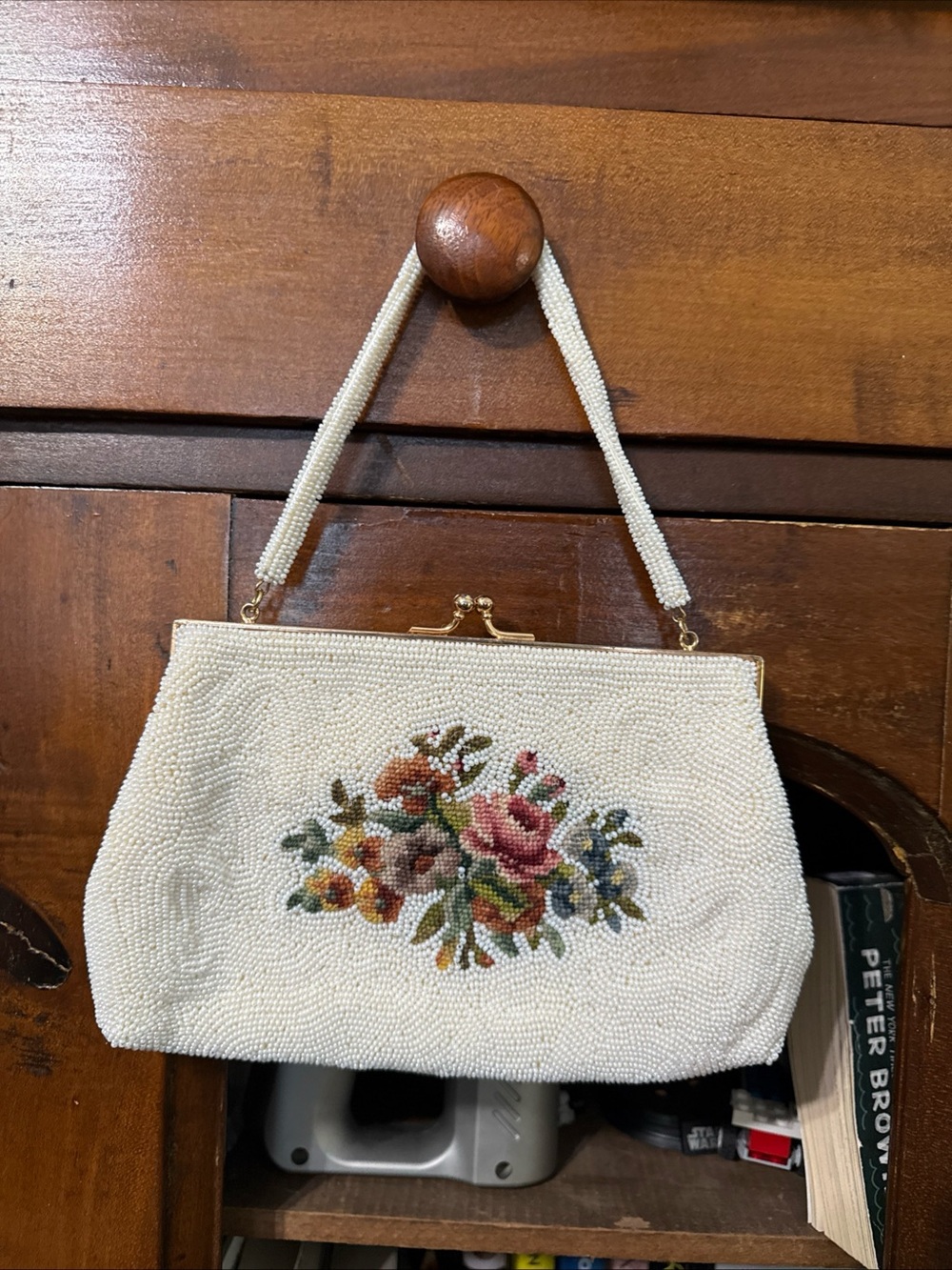 Vintage Beaded Mantessa Needlepoint Evening Bag Floral Purse Hong Kong